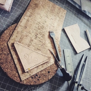 handmade cork purse in detail